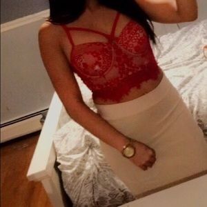 Red lace front cross top